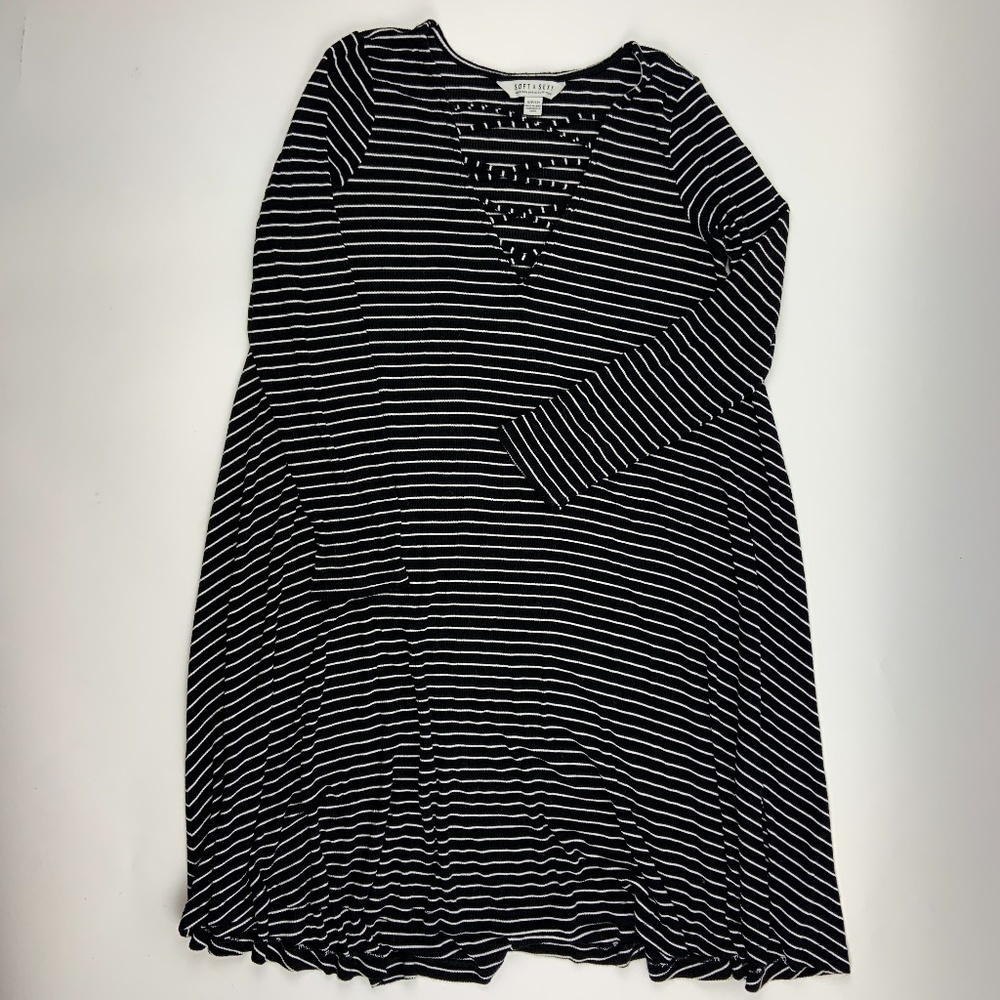American Eagle Outfitters Dress Womens Sma V Neck Long Sleeve Black White Stripe
